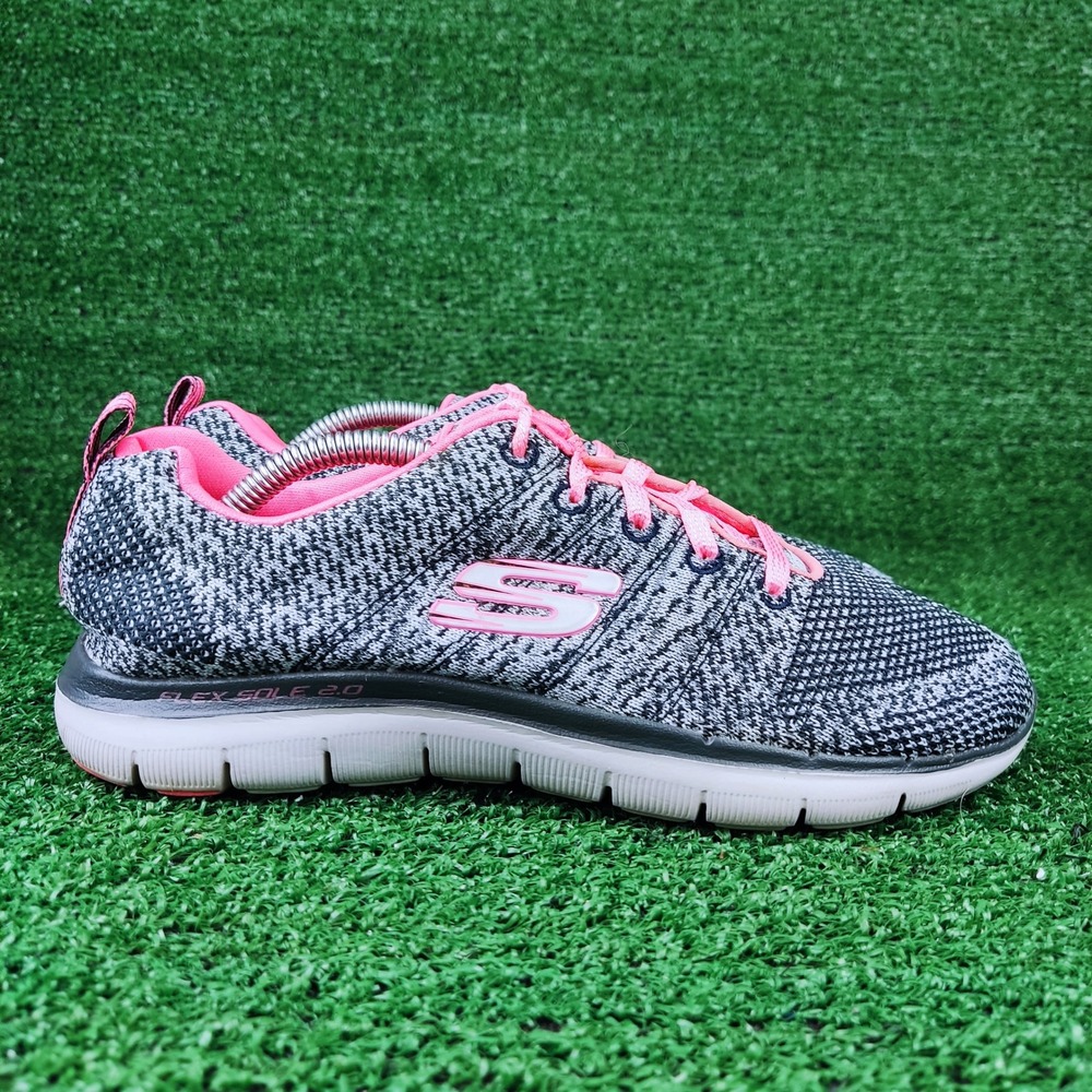 Skechers Sneakers Womens 7 Gray Pink Flex Appeal 2.0 12756 Knit Memory Foam